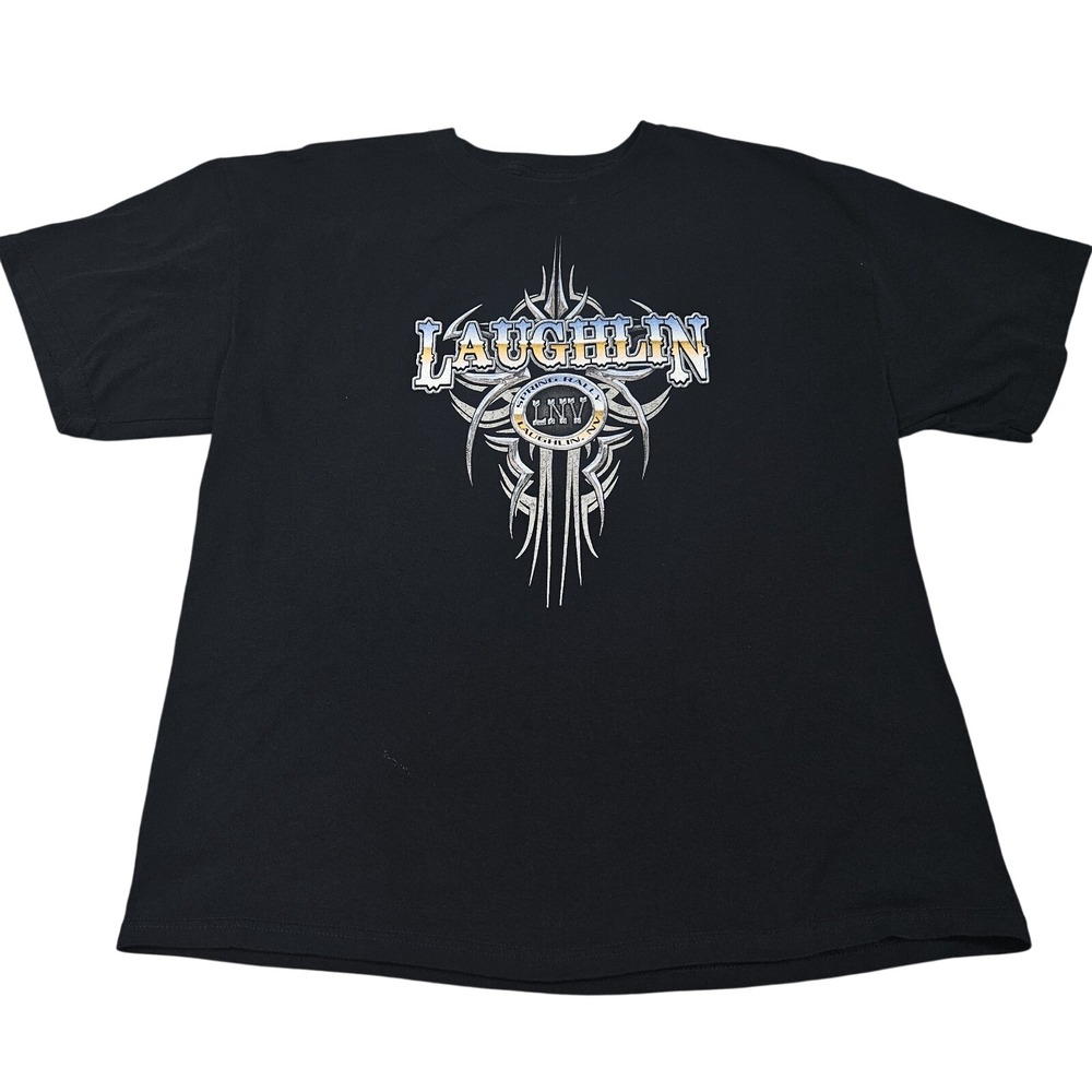 Vintage Golden Nugget Laughlin Biker Rally Tshirt Mens XL Black 90s Y2K Graphic